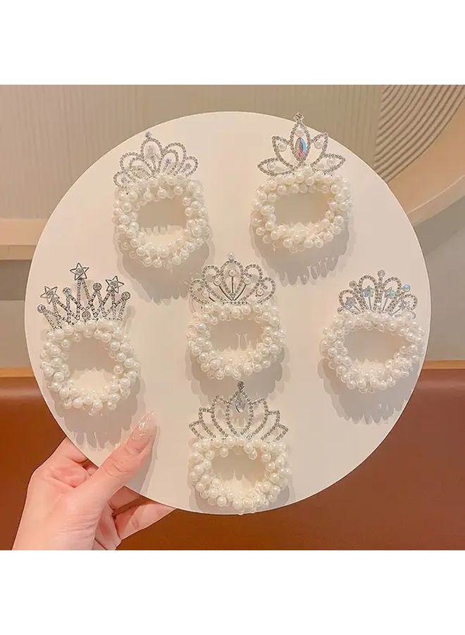 6 Pack Cute Crown Hair Bands For Girls Princess Bun Ties Ponytail Accessories - Image 1